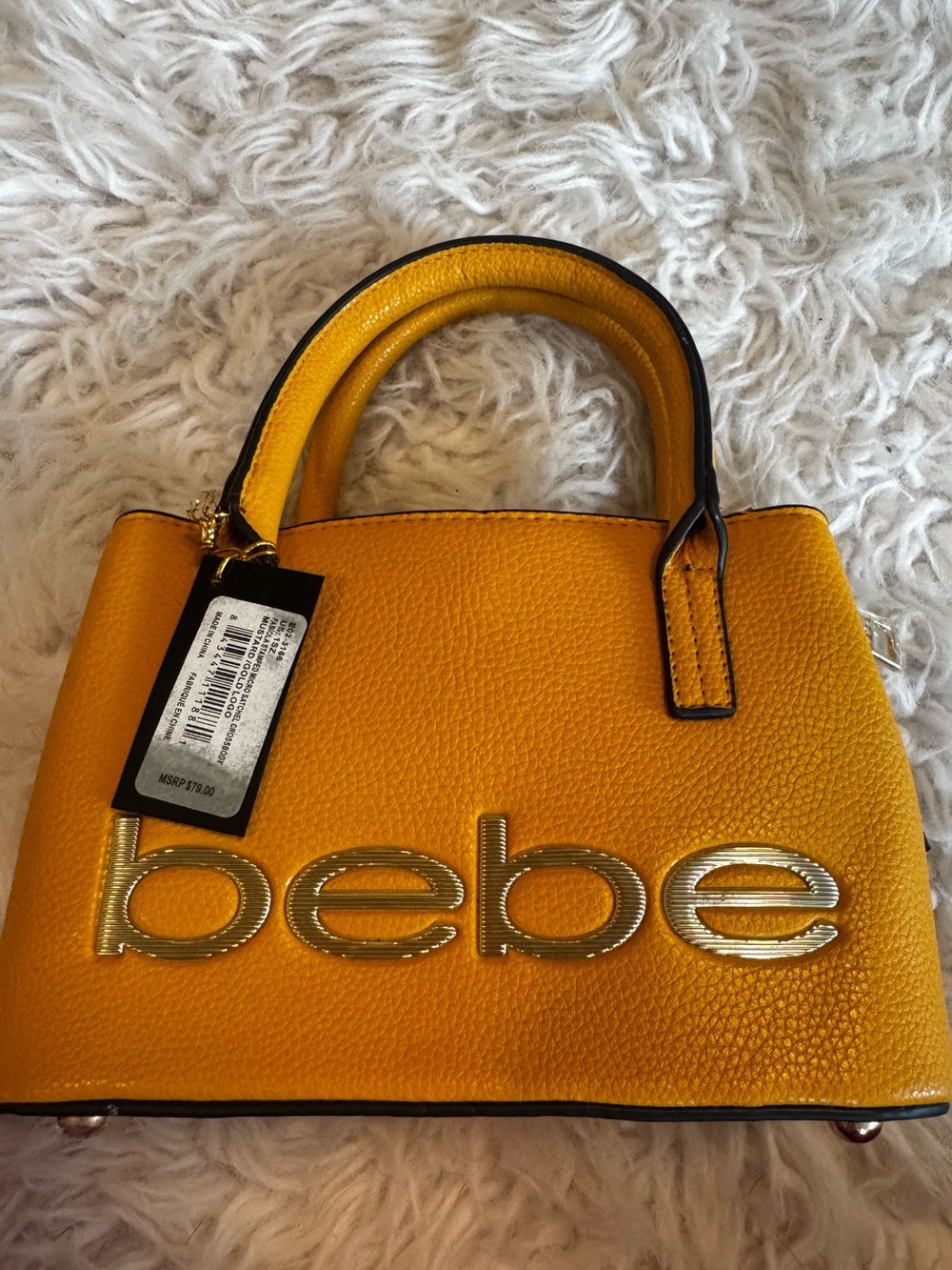 bebe Yellow Pebbled Logo Mini Satchel